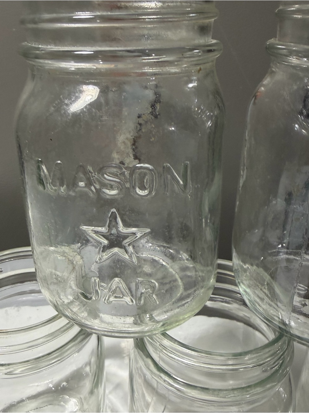 Mason Jar Clear Glass Canister with Embossed Star pint size set of 5